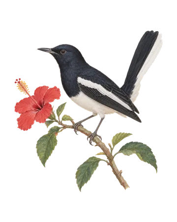 Oriental Magpie-Robin, painted after the Company School